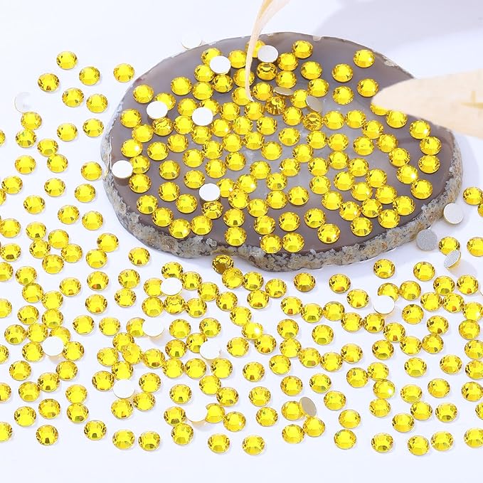 Meibite Yellow Flatback Rhinestones, Glass Rhinestones for Nail Art and Craft, Glue Fix, Loose Crystal Gemstones(Yellow, SS12, 2880pcs, 2.9-3.0mm)