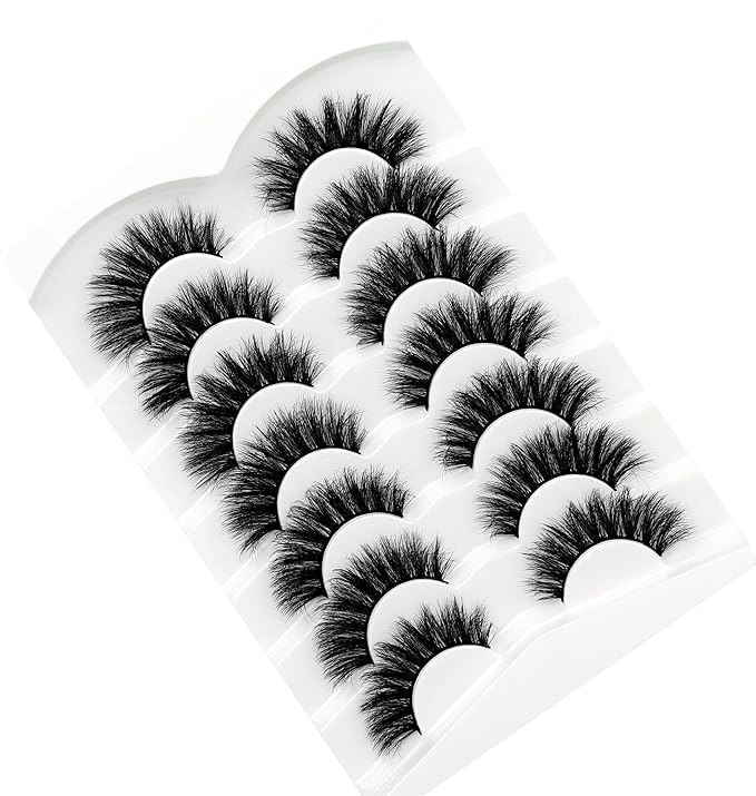 Pooplunch False Eyelash Volume Cat Eye Lashes D Curly Fluffy Lashes Wispy 8D Natural Soft Faux Mink Fake Eyelash Strips 7 Pairs Pack