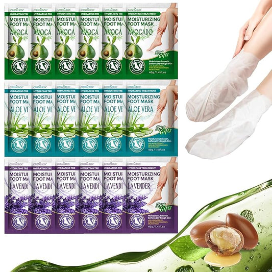 CRISTALBOX Moisturizing Foot Mask,Hydrating Foot Masks for Dry,Cracked Feet, Dry Skin Moisturizer for Soft and Smooth Touch Feet for Women Men (ALOE-AVOCADO)