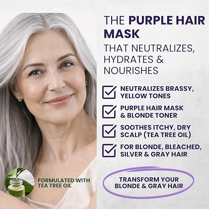 KESMEDIK Pure Silver Purple Hair Mask Toner with Tea Tree & Argan Oil, Deep Conditioner for Dry Damaged Bleached, Blonde White & Gray Hair, Relieves Itchy Scalp, Neutralizes Brassy & Yellow Tones | Hair Mask Toner, Deep Conditioner, Gray Hair Care, Blo...