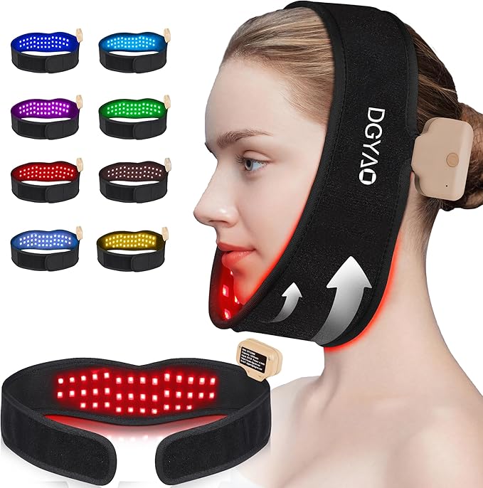 8 Colors Cordless Infrared Light Therapy for Neck and Chin, Portable Rechargeable Red Light Therapy Wrap for Face with 20-Minute Timer for Pain Relief, Jaw and Neck Tightening and V-Face