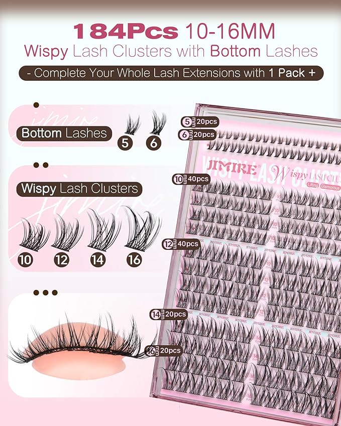 Wispy Lash Clusters Natural Eyelash Clusters Manga Cluster Eyelash Extensions 10-16MM Anime Individual Lashes Clusters with Bottom Lashes Easy to Apply DIY Lash Extension at Home 184Pcs Pack