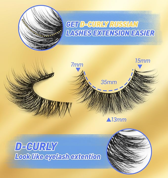 Russian Strip Lashes D Curl Fluffy Wispy False Eyelashes Natural Look Faux Mink Lashes Like Eyelash Extension Fluffy zanlufly Transparent Band Cat Eye Fake Eyelashes Pack
