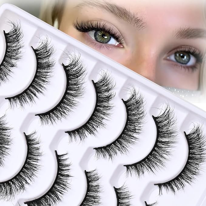 SinuVelve Lashes Natural Look 13mm Super Soft False Strip Lashes,Eco Friendly Wispy Mink Lashes Pack 7 Pairs D Curl,Cat Eye Short Lashes Thin Band,Reusable Wispy Eyelash Light Weight By Hiklasy.