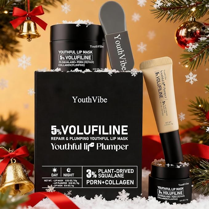 YouthVibe Lip Sleeping Mask Overnight Moisturizing – 5% Volufiline, Squalane, Shea Butter, PDRN & Collagen Hydrating Lip Mask Treatment for Lip Care, Dry & Flaky Lips