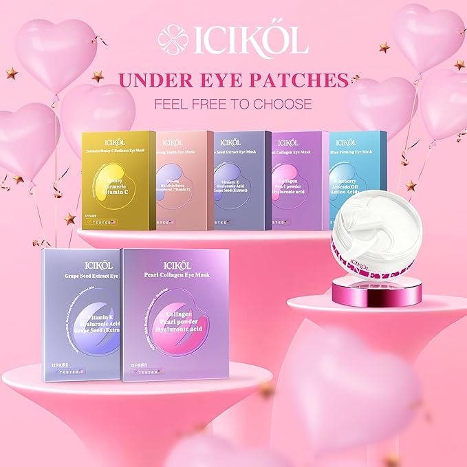 ICIKOL Collagen Under Eye Patches for Puffy Eyes and Dark Circles, Overnight Under Eye Mask for Puffiness, Deep Hydrating Undereye Mask Patches for Treatment (24 Pairs, Pearl powder)