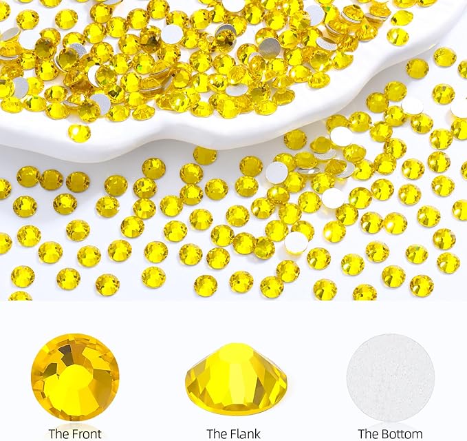 Meibite Yellow Flatback Rhinestones, Glass Rhinestones for Nail Art and Craft, Glue Fix, Loose Crystal Gemstones(Yellow, SS4, 2880pcs, 1.5-1.7mm)