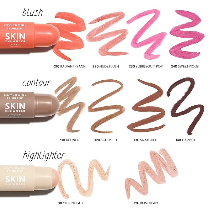CoverGirl Trublend Skin Enhancer Contour Stick Balm, 130 Snatched, Vegan Formula, Easy to Use, Glides on Effortlessly, Non-Greasy, Doesn't Crease, 0.21oz