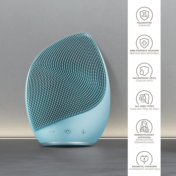 GESKE SmartAppGuided Sonic Facial Brush 5 in 1 | Vibrating Electric Cleansing Brush | Soft Silicone | Professional Cleanser | Skin Exfoliator | Face Massager