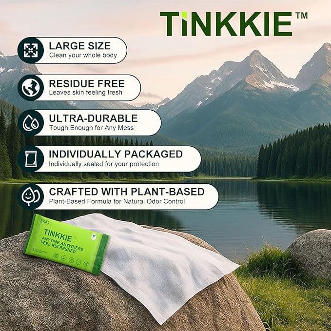 Extra Large Body Wipes (24" x 8"), 5X Bigger No Rinse Bathing Towelettes, Portable Cooling Cleansing Wipes 18 Pack for Gym, Camping, Hiking & Outdoor Sports