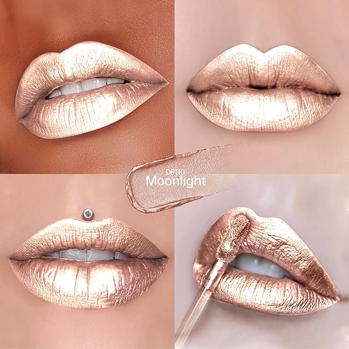 Depuplum Silver Lipsticks for Women Metallic Lipstick Long Lasting Non Stick Cup Lip Gloss, Shimmer Lightweight Hydrating Full Coverage Lip Color, DP110 Moonlight