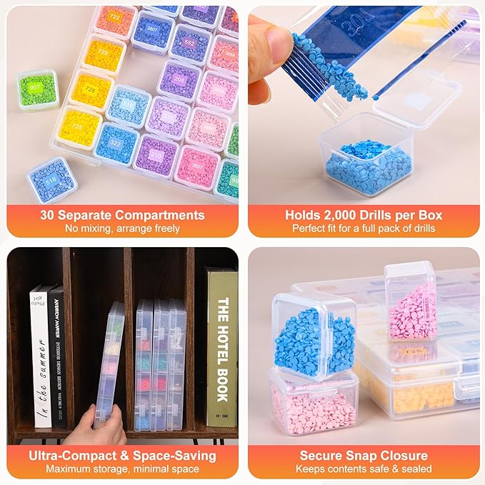 Cokapo 120-Grid Diamond Art Storage Containers, Portable Diamond Painting Storage Containers with Labels, Bead Organizer Box for Diamond Art Accessories, Bead Storage, DIY Craft, Jewelry, Nail