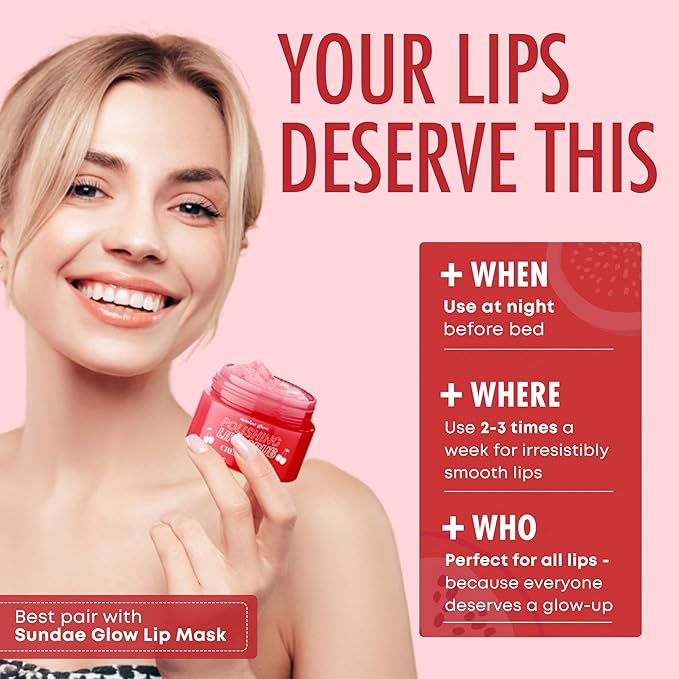 Sundae Glow Lip Scrub with Cherry Mint – Gentle Exfoliation, Deep Hydration & Lip Repair – Softens & Revitalizes Dry Cracked Lips – Dermatologist Tested, Korean Skin Care – Clean Beauty – 1 Pack