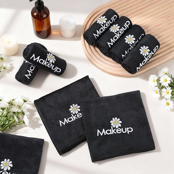 Shimeyao 20 Pack Makeup Towels Black Makeup Washcloths for Face Microfiber Remover Cloth 13x13 Inch Daisy Quick Dry Face Towels for Cleansing Hand