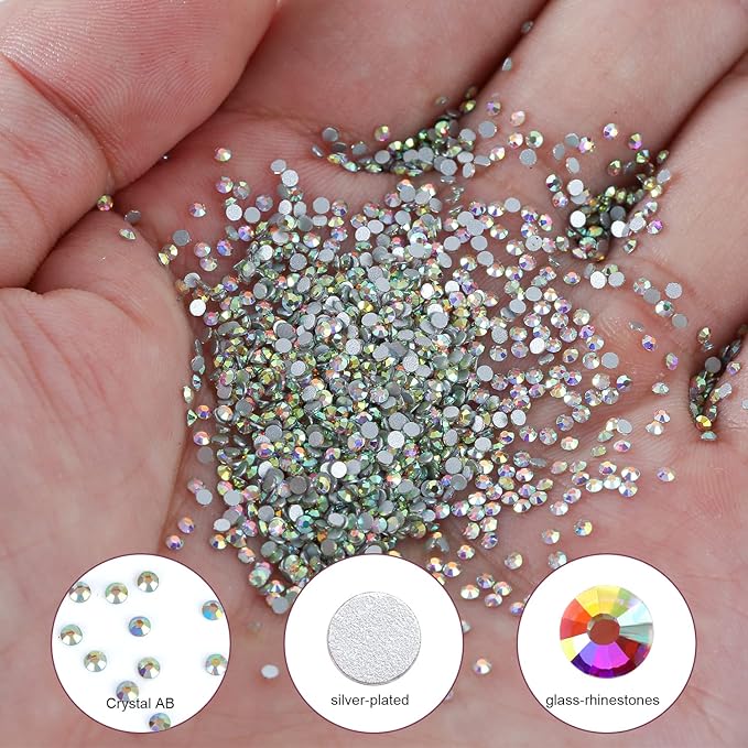 1440Pcs Crystal Ab Crystal Rhinestones,Glass Flatback Rhinestones Mini Gemstones for Nail Face Makeup Art Crafts Clothes Decoration-(SS4,1.6mm,Crystal Ab)