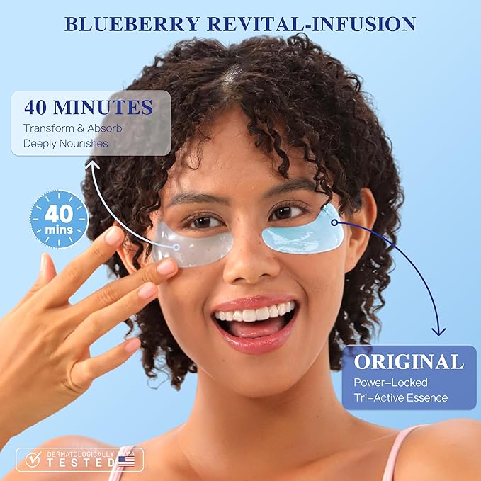 Under Eye Mask Reduce Dark Circles, Puffy Eyes, Undereye Bags, Wrinkles, Collagen Under Eye Patches, White Elephant Gifts for Adults, Vegan - Self Care (24 Pairs, Blueberry)