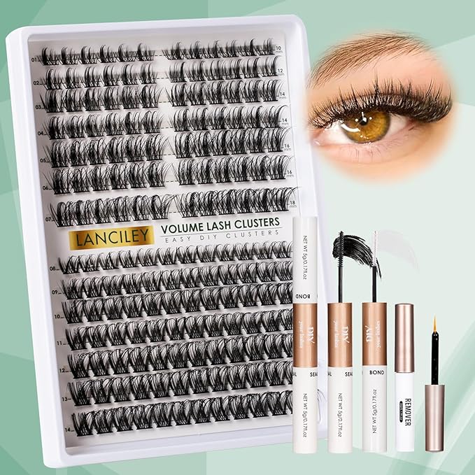 Lash Clusters Kit 168pcs Eyelash Clusters 10-18mm Cluster Eyelash Extensions Natural Eyelashes Wide Band Cluster Lashes Soft False Eyelashes Lash Extension Kit with Bond and Seal and Remover-M37+M38
