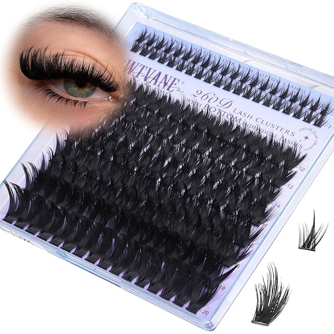 Wtvane 260D Lash Clusters Volume Eyelash Clusters 12-20mm Manga Lash Extension 6-7mm Bottom lashes Clusters D Curl Individual Lashes Long Cluster Eyelash Extensions Spiky False Eyelashes Baddie Look