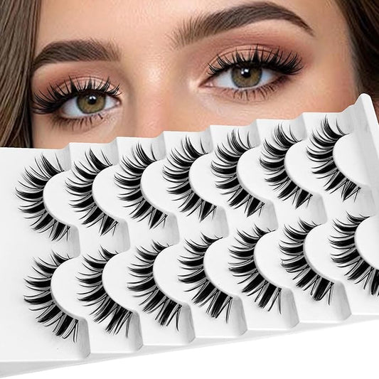 False Eyelashes Manga Lashes Anime Strip Fake Eyelashes YASNAI Fairy Spiky 7 Pairs Faux Mink Lashes Cosplay 8-14mm Wispy Natural Look Thick Fake Eye Lashes Soft Lashes