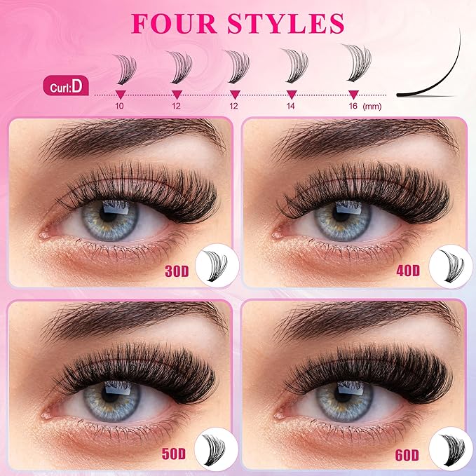 Waltz Lash Clusters Kit - Lash Clusters Lashes D Curl Eyelash Clusters Lash Extension Kit 30D40D50D60DFluffy eyelash clusters kit with Bond and Seal 0.07MM False Eyelashes DIY at Home