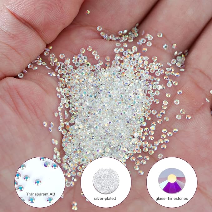 1440Pcs Transparent AB Crystal Rhinestones,Glass Flatback Rhinestones Gemstones Small for Nail Face Makeup Art Crafts Clothes Decoration -(SS4,1.6mm,Transparent AB)