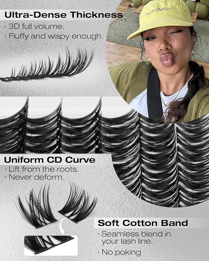 Flaunt Cluster Lashes Short 8-14MM Eyelash Clusters Wispy Lash Clusters Ultra-Dense Cluster Eyelash Extensions CD-Curly Wet Look Individual Lashes 110PCS Natural Clusters