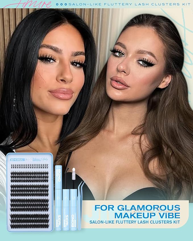 Lash Clusters Kit Manga Lashes Clusters Spiky 120D Eyelash Clusters Kit with Bottom Lashes 12-18MM Wispy Lash Extension Kit with Lash Bond and Seal Eyelash Extension Kit DIY at Home by JIMIRE