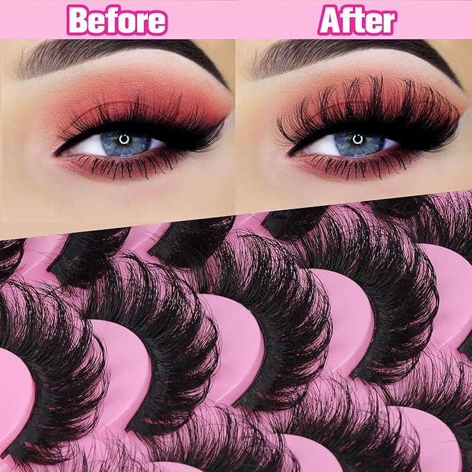 Lashes Russian Strip Mink Lashes 18mm D Curly False Eyelashes 12 Pairs Fluttery Wispy Fake Eyelashes Natural Lash Extension Fox Eye Lashes Pack by Yawamica