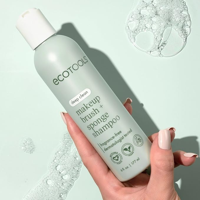 EcoTools Makeup Brush + Sponge Shampoo Cleanser, Deep Clean, Sulfate-Free, Fragrance-Free Brush Cleaner for Makeup Sponges & Tools, Vegan & Cruelty-Free, 8 fl. oz