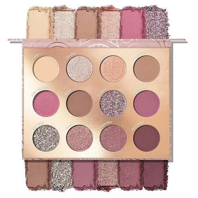 KYDA 12 Colors Dusty Rose Eyeshadow Palette, Sparkling Champagne Rose Gold Eyeshadow, Matte Pastel Violet Soft Pink Eye Shadow, Ultra-fine Smooth Blendable Powder, Pink Purple Eyes Glow Makeup