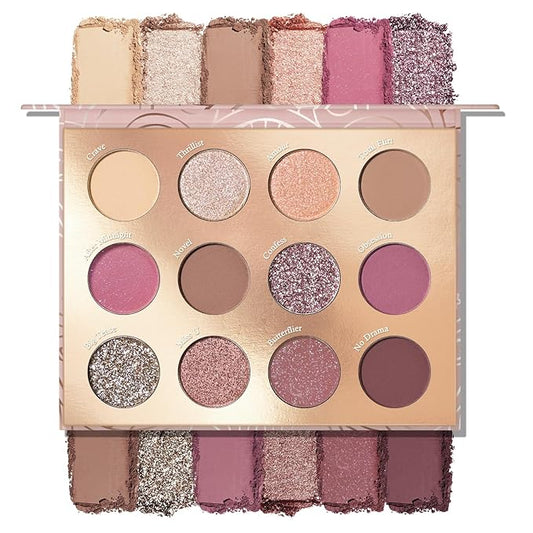 KYDA 12 Colors Dusty Rose Eyeshadow Palette, Sparkling Champagne Rose Gold Eyeshadow, Matte Pastel Violet Soft Pink Eye Shadow, Ultra-fine Smooth Blendable Powder, Pink Purple Eyes Glow Makeup