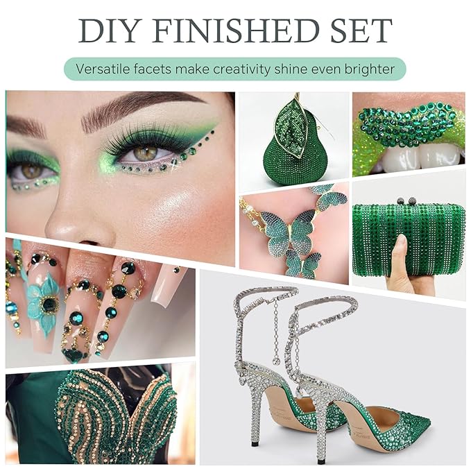 Meibite Malachite Green Flatback Rhinestones, Glass Rhinestones for Nail Art and Craft, Glue Fix, Loose Crystal Gemstones(Green, SS20, 1440pcs, 4.6-4.8mm)