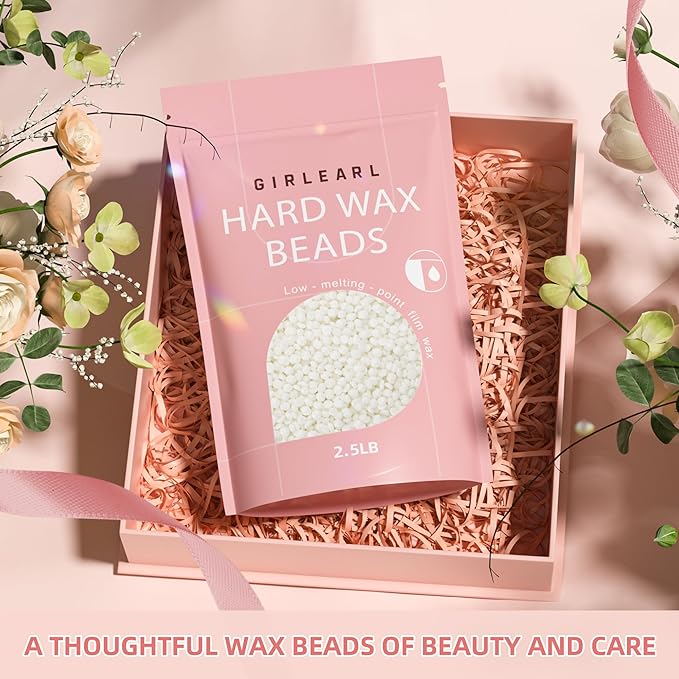 GIRLEARLE 2.5lb Unscented Wax Beads for Hair Removal, Brazilian Bikini Hard Wax for Women Men, Hard Wax beads Perfect for Full Body Legs, Face and Underarms at Home Waxing Beads for Sensitive Skin
