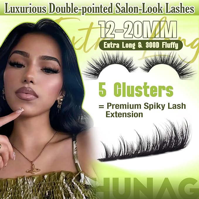 Spiky Lash Clusters 300D Fluffy Eyelash Clusters 12-20mm Volume Cluster Eyelash Extensions D Curly Mink Individual Cluster Lashes with Spikes for DIY Manga Lash Extension by TOOCHUNAG