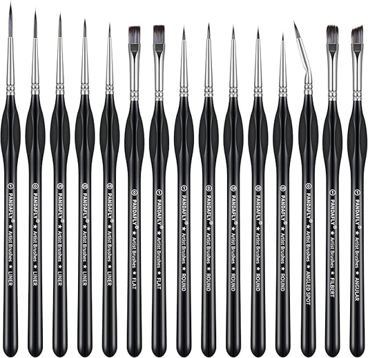 PANDAFLY Detail Paint Brushes Set, 15pcs Miniature Brushes for Fine Detailing & Art Painting - Acrylic, Oil, Watercolors & Paint by Number, Models, Face, Nail, Craft