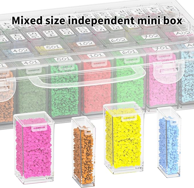 VANSUNS 48-Grid Mixed Size Diamond Painting Storage Containers, Portable Transparent Diamond Art Storage Case, Suitable for Storing Beads, Rhinestones, and DIY Handicrafts