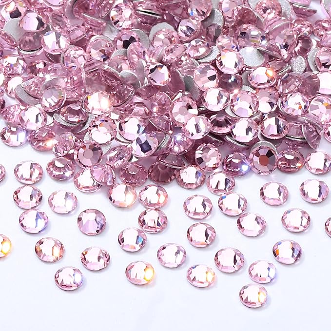 Meibite Pink Flatback Rhinestones, Glass Rhinestones for Nail Art and Craft, Glue Fix, Loose Crystal Gemstones(Pink, SS6, 2880pcs, 1.9-2.0mm)