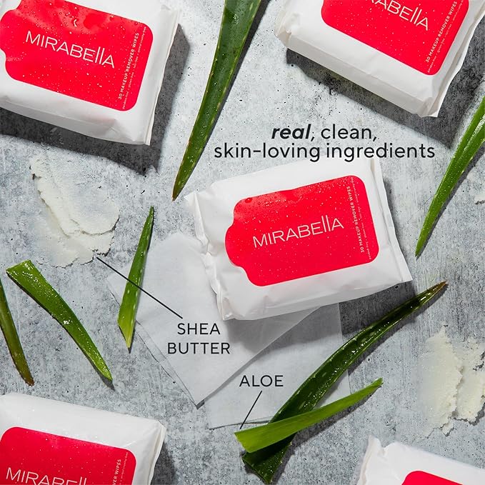 Mirabella Makeup Remover Wipes, 30 Count - Alcohol-Free Travel Face Wipes for Women with Aloe Vera & Micellar Water for Clean, Refreshed Skin - Fragrance-Free