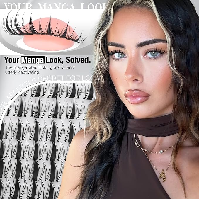 Viva Lash Clusters Wispy Manga Eyelash Clusters Anime Individual Lashes Spiky Lash Extensions Wet Wispy Cluster Lashes Natural Cluster Eyelash Extensions (CC Curve, 8-16MM. 99Pcs)