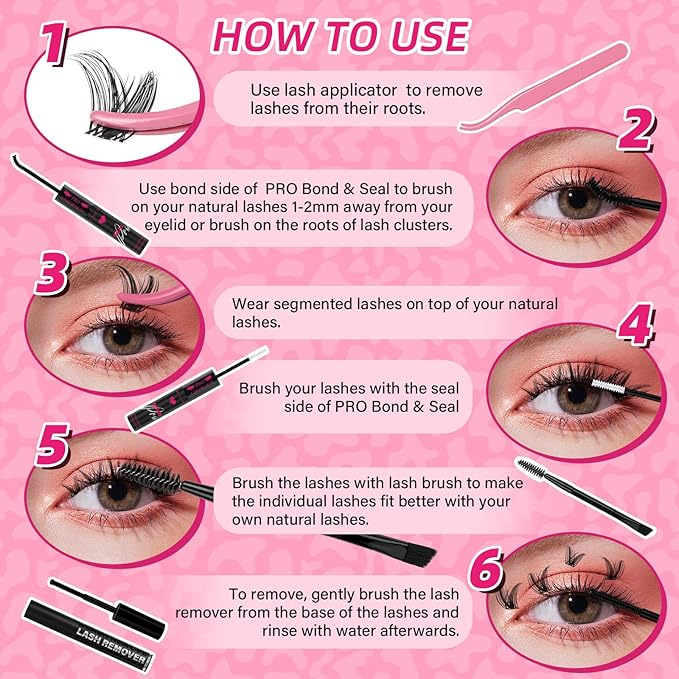 PRO LASHBEAUTY Manga Lash Clusters Kit with Lash Bond and Seal Eyelash Applictor Lash Remover DIY Lash Extension Kit for Beginner Waterproof Resuable Eyelash Extensions at Home (Sweety,8-16mix)