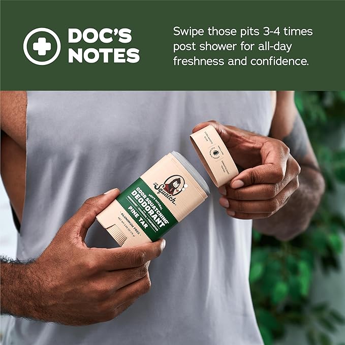 Dr. Squatch Natural Men’s Deodorant – Aluminum Free Natural Deodorant Men with Charcoal & Postbiotics for 72-Hour Odor Protection – Pine Tar + Birchwood Breeze, 2.65oz Stick (2-Pack)