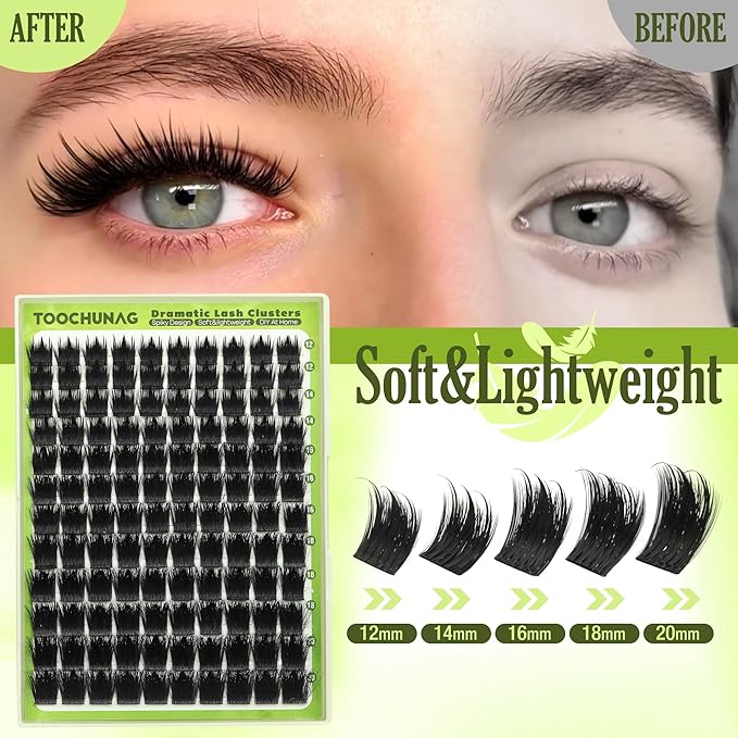 Thick Eyelash Clusters Spikes Lash Clusters D Curly Volume Cluster Eyelash Extensions 300D12-20mm Russian Individual Lashes Mink DIY Spiky Eyelashes Extension by TOOCHUNAG