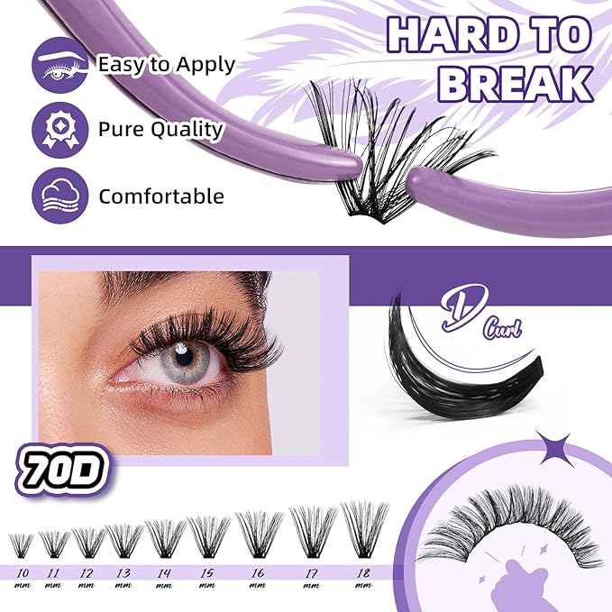 B&Qaugen Lash Extension Kit for Beginners 70D Eyelash Extension Kit DIY Lash Extension Kit Ultra - Soft Volume Lash Cluster Kit 10-18mm D Curl Lash Kit Individual Lashes Kit(kit-70D-10-18MM)