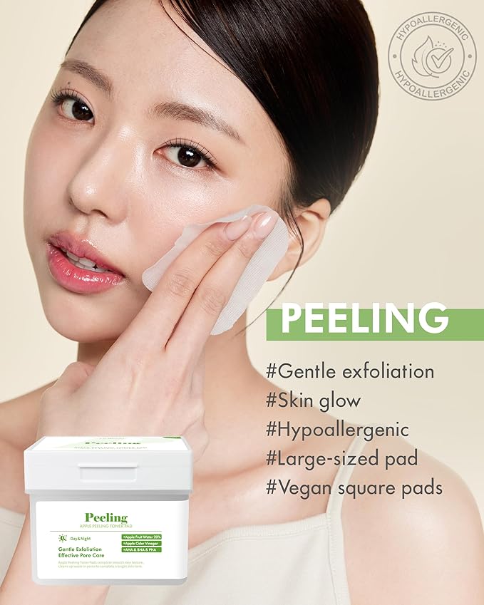 DERMAL Apple Peeling Toner Pad – Gentle Exfoliating and Hydrating Toner Pads with AHA, BHA, and PHA for Smoother, Radiant Skin - Facial Peels, Resurfacing Facial Exfoliants, 80pads
