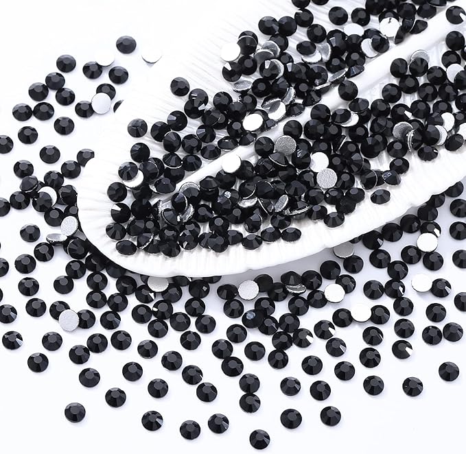Meibite Black Flatback Rhinestones, Glass Rhinestones for Nail Art and Craft, Glue Fix, Loose Crystal Gemstones(Black, SS10, 1440pcs, 2.7-2.8mm)