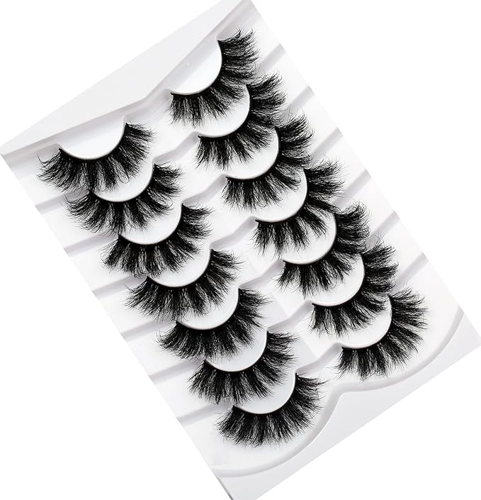 Pooplunch False Eyelashes Cat Eye Lash Volume Wispy Dramatic Fake Eyelash 8D Faux Mink Strip Lashes 7 Pairs Pack