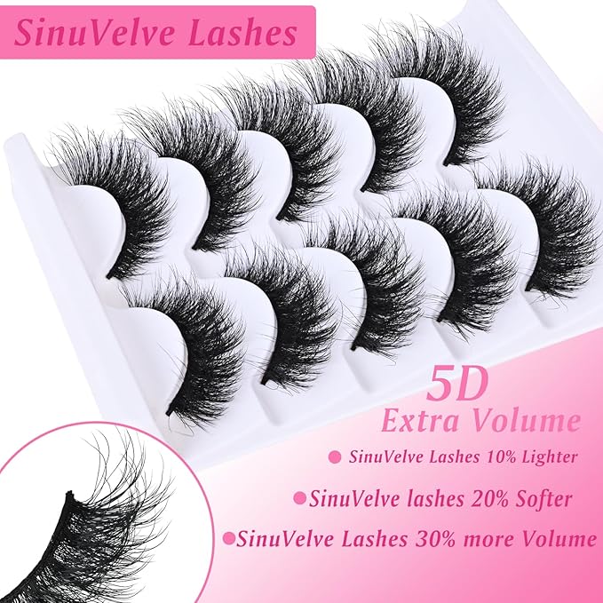 SinuVelve Full Wispy Lashes 5D Extra Volume Cat Eye Fake Mink Lashes 14mm D Curve Lash Strips Eye Lash Reusable 25 Times Easy For Beginner Eyelashes With Soft Thin Band By Hiklasy