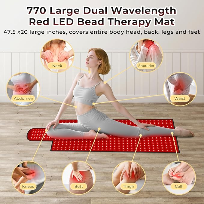 47.5"x20" Body Red Light Therapy Mat, Eligible Red Light Therapy Blanket, 770pcs Dual Wavelength LEDs(660nm& 850nm), Premium Leather, Adjustable Timer & Intensity
