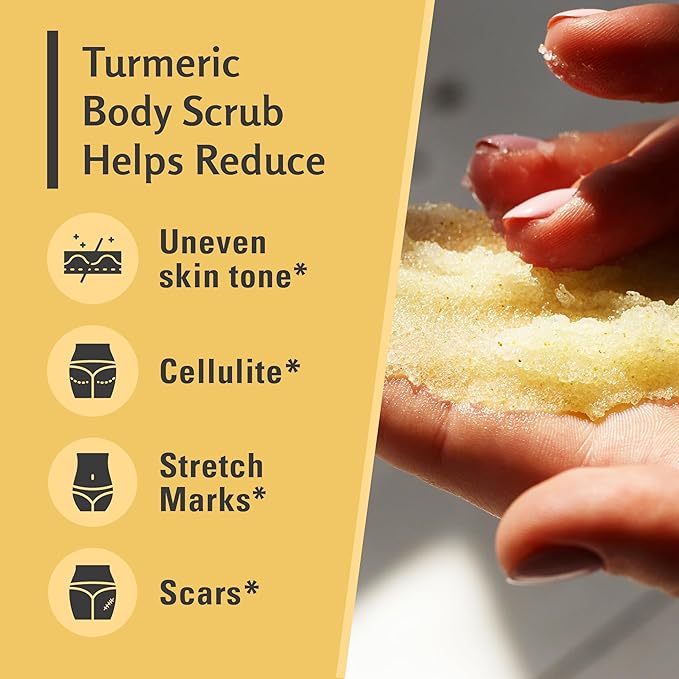 Exfoliating Turmeric Scrub and Skin Exfoliator with Collagen and Coconut Oil, Gently Exfoliates Face, Body, Hands, and Feet, Moisturizing Skincare, 16 oz by M3