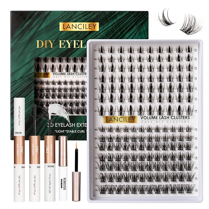Lash Clusters Kit Natural Eyelashes 154pcs Individual Lashes 10-18mm Cluster Eyelash Extensions Wide Band Eyelash Clusters Volume False Eyelashes Lash Extension Kit With Bond & Seal & Remover-M32+M35